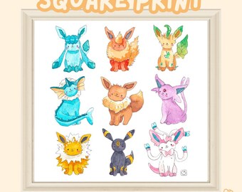 Eeveelution Jellies · 21 cm quadratischer Druck · Pokemon · Niedliche Wandkunst · Magisch