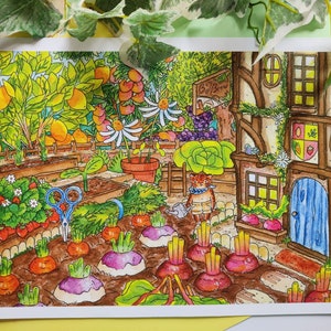 Big Back Garden - Print | Cute, Kawaii, Magic, Cottagecore, Aesthetic, Watercolour, Wall Art, Illustration, Garden, Tiger, Veggies