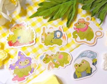 Frösche mit Aufträgen · 6 Sticker Pack · Dumme Aufkleber · Cute