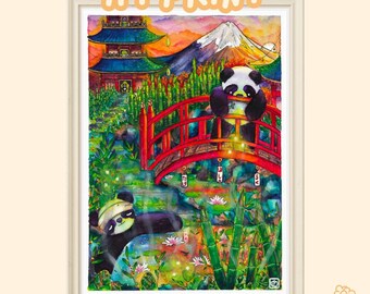 Raku · A4 Druck · Pandas · Cute Wall Art · Japan