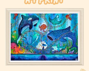 Aqua Painter · A4 Druck · Ozean · Niedliche Wandkunst · Magisch