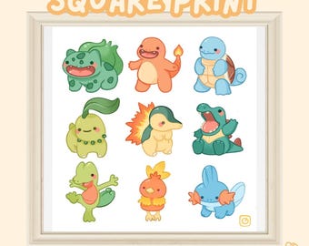 Poke-Jellies · 21 cm quadratischer Druck · Pokemon · Niedliche Wandkunst · Magisch