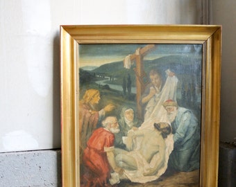 Original Karoly Krusnyak Oil Painting - Lamentation Painting - Mourning Of Christ Painting - Regliouse Oil Painting - Christ Painting
