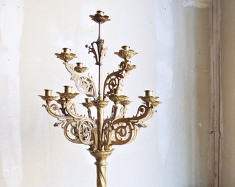 19th Century Solid Brass 13 Arm Candelabra - Victorian Gothic Candelabra - Cathedral Candelabra - Ornate Brass Candelabra - Brass Gargoyles