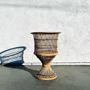 Vintage Rattan Hourglass Plant Stand Vintage Wicker Planter Boho Plant Stand Vintage Indoor Rattan Planter image 1