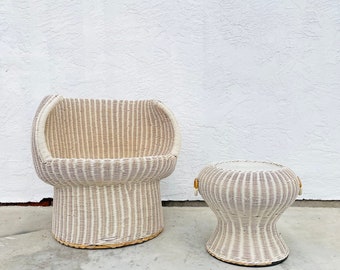 Vintage Eero Aarnio Mid Century Wicker Egg Chair & Side Table - Vintage MCM Egg Chair - Japanese Furniture - Vintage Wicker Chair