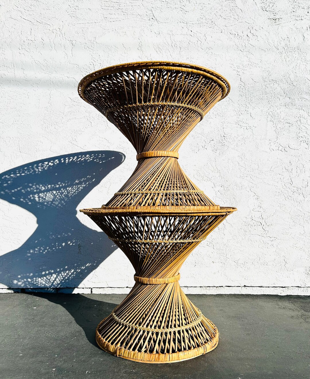 Vintage Set of 2 Rattan Hourglass End Tables Vintage Wicker Etsy