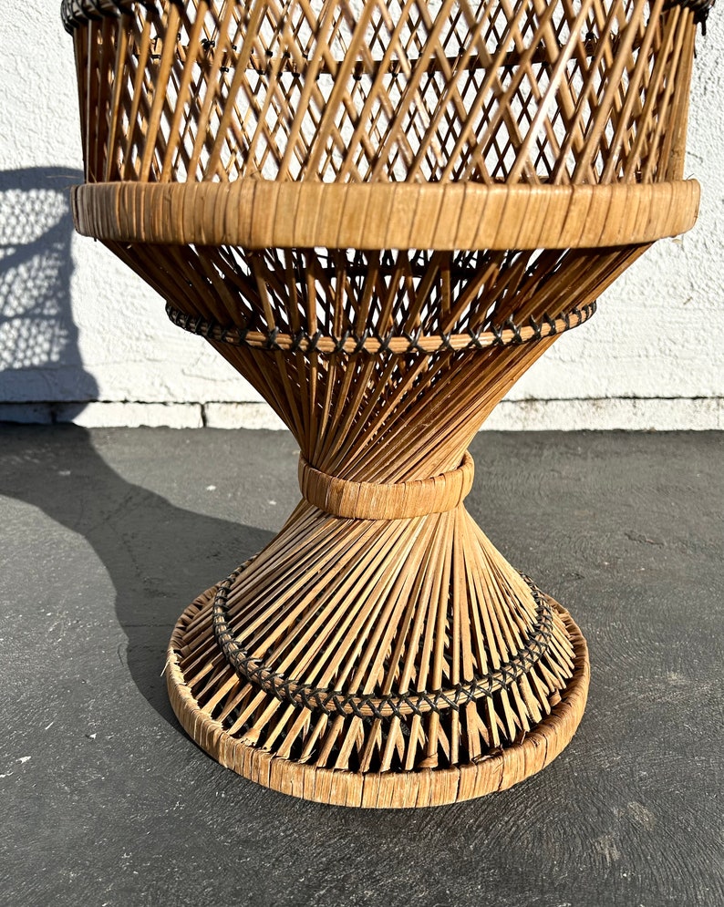 Vintage Rattan Hourglass Plant Stand Vintage Wicker Planter Boho Plant Stand Vintage Indoor Rattan Planter image 6