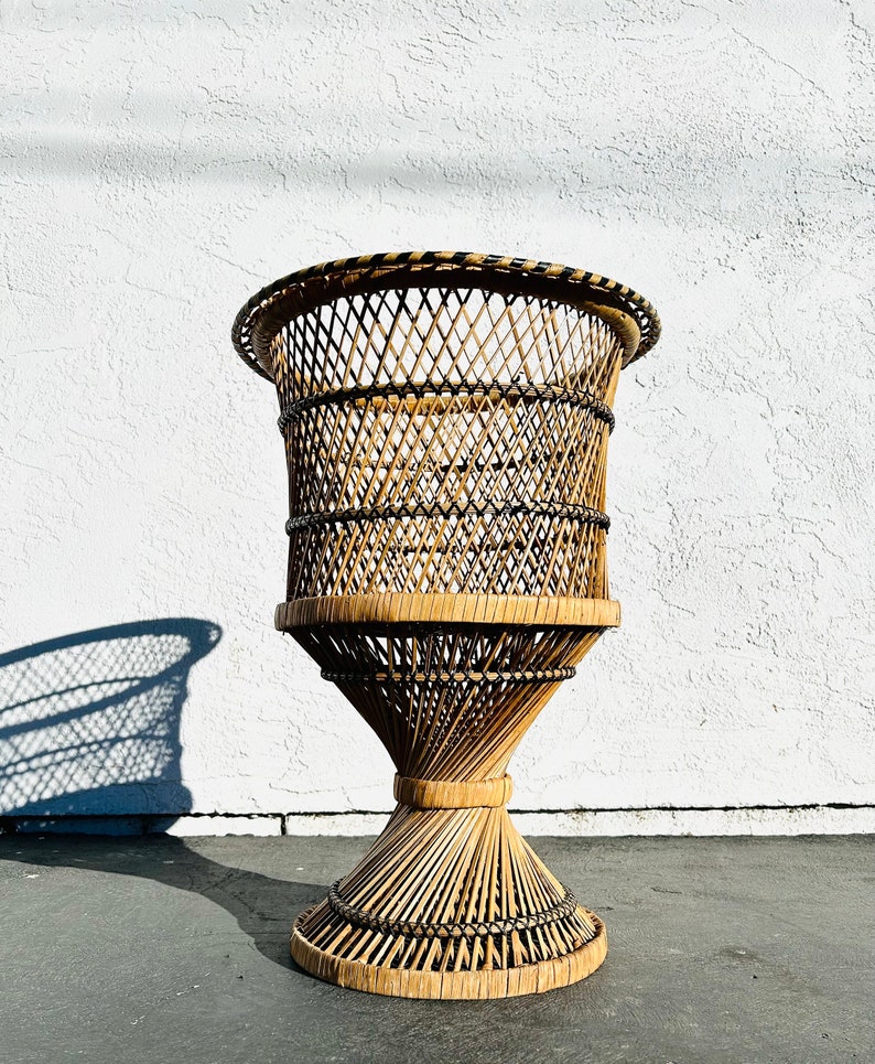 Vintage Rattan Hourglass Plant Stand Vintage Wicker Planter Boho Plant Stand Vintage Indoor Rattan Planter image 2