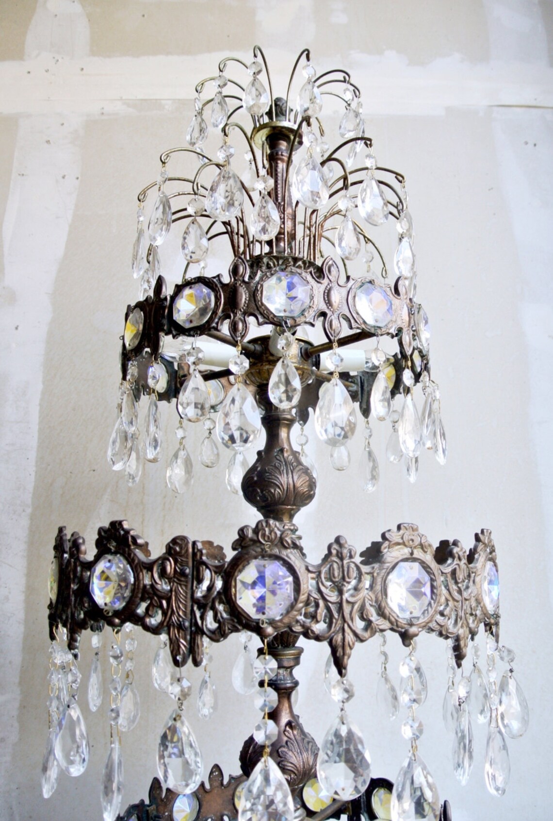 Stunning Vintage Brass Cherub Lamp With Crystals Large Etsy