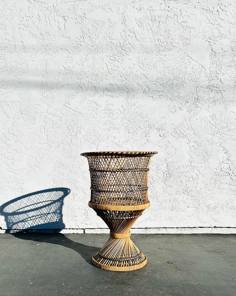 Vintage Rattan Hourglass Plant Stand Vintage Wicker Planter Boho Plant Stand Vintage Indoor Rattan Planter image 1