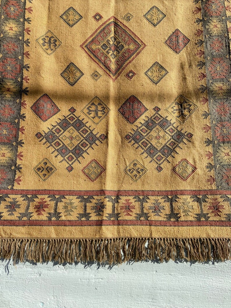 5 x 7 Vintage Handwoven Kilim Rug Vintage Dhurrie Rug Wool Rug Brown Red Rug Traditional Middle East Boho Rug Eclectic Decor image 5