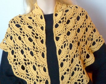 Shawl - Golden asymmetrical shawl, Bride's shawl,  Wedding, Bridesmaid shawl, Prom, Mercerized cotton, Guaranteed not to shrink