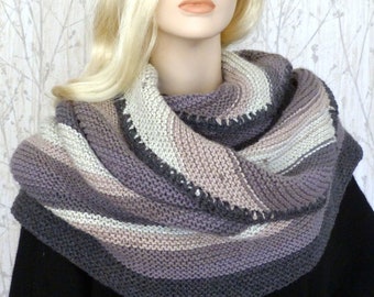 Claire Shawl for changing seasons  80" long X 38" deep, Triangle Shawl, Colors Charcoal, Oxford Gray, Taupe and Cream