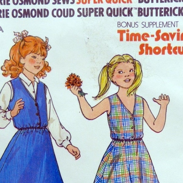 RARE VINTAGE, Out of Print, Butterick 6648 - Bonus Time-Saving Shortcut, UNCUT, Back to School,  Cute Dress, Jumper, Sizes 7 to 10 years