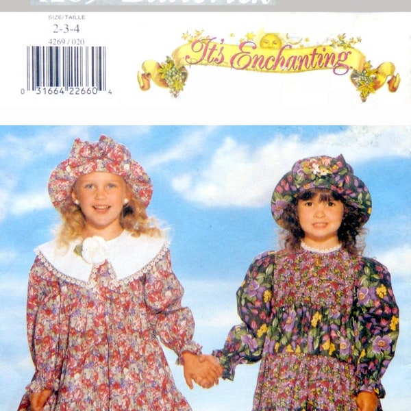 Butterick 4269 Pattern UNCUT, It's Enchanting,  Girl's Dress & Hat  Pattern,  Sizes 2,3,4