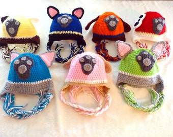 REMEMBER THESE?  Paw Hats, I revised ties to chin straps closing with a button - Only 2 left, Skye and Ernest -Mittens to match are free.