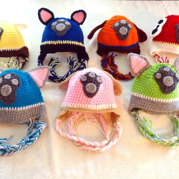 REMEMBER THESE?  Paw Hats, I revised ties to chin straps closing with a button - Only 2 left, Skye and Ernest -Mittens to match are free.