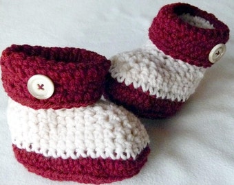 Baby Cuff Booties, Baby Boots with Buttoned Tops, Size 9 - 12 months