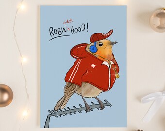 Robin in dah Hood Christmas Card, Funny Christmas Illustration