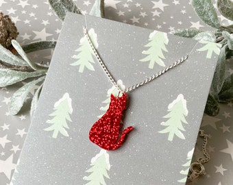 Cat Glitter Necklace, Christmas Jewellery