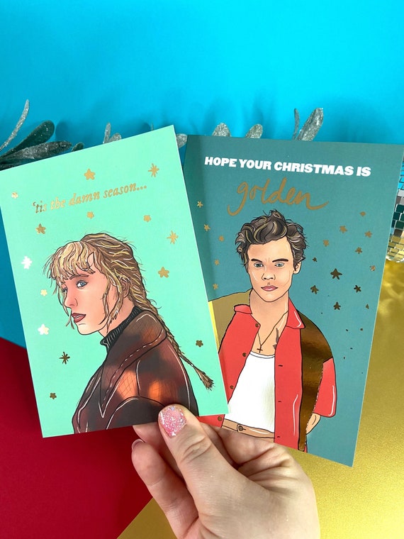 Harry Styles & Taylor Swift Gold Christmas Cards, Foil Card Set