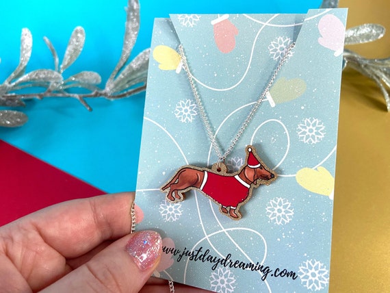 Christmas Sausage Dog Necklace, Dachshund Jewellery