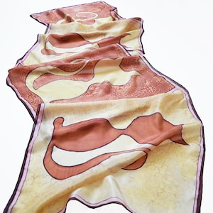 Painted cat scarf- Silk scarf hand painted- Brown Cat scarf- Silk scarf with cats- brown women scarf- Cat lovers gift- Animal scarves