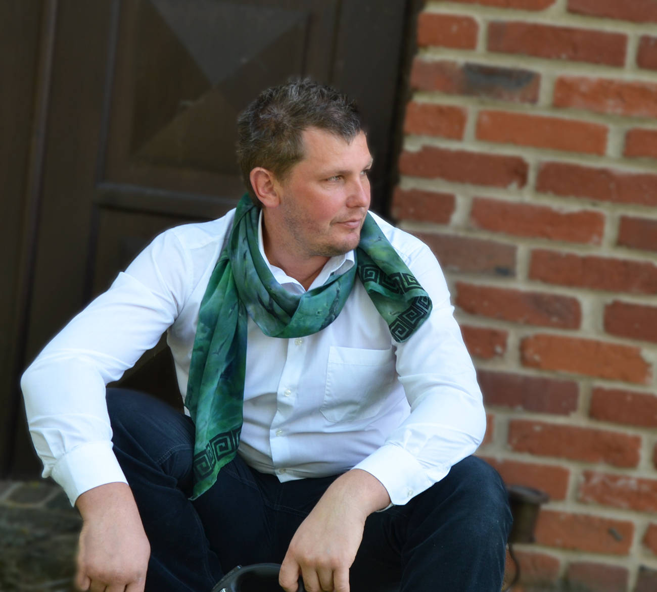 Mens Silk Scarf Green Scarf for men Green men scarf Mens