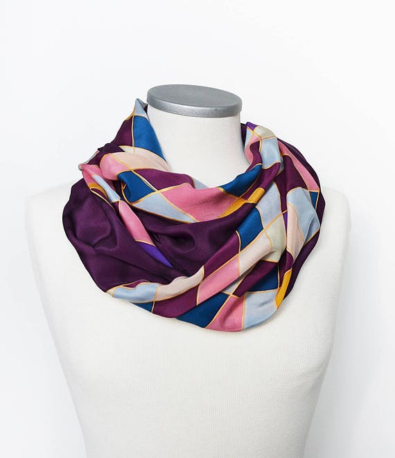 [JILLSTUART]★RHOMBUS STRAIGHT PATTERN SILK SCARF Hand Painted Geometric Scarf- Silk Scarf Handpainted