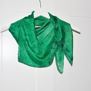 Square Shibori Silk Scarf for summer Dyed in Green Mother&#39;s Day gift