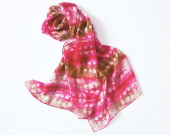Hand Painted Red Silk Scarf with polka dots