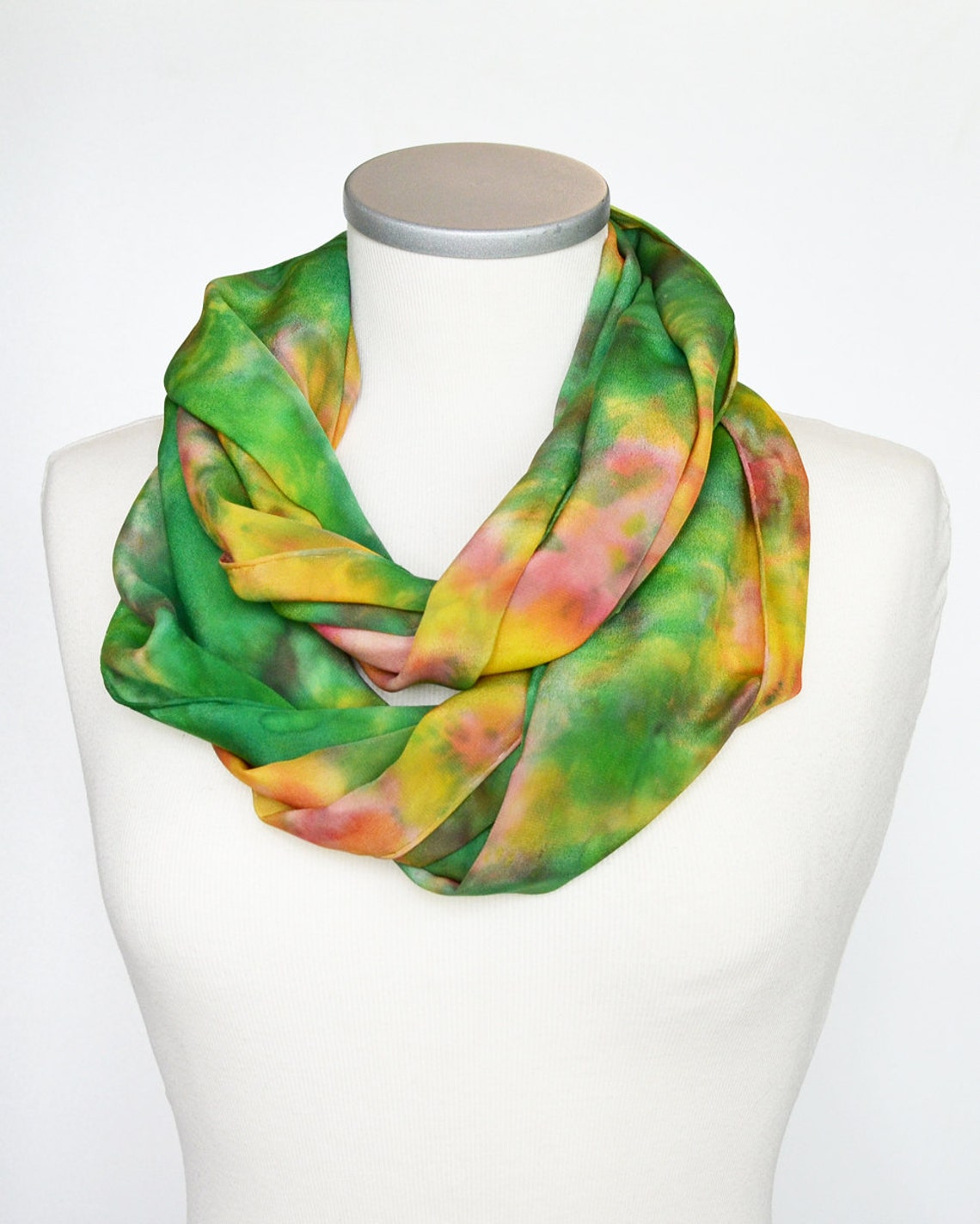 Scarves for Women Green Silk Scarf Hand Painted Scarf Shibori Scarf