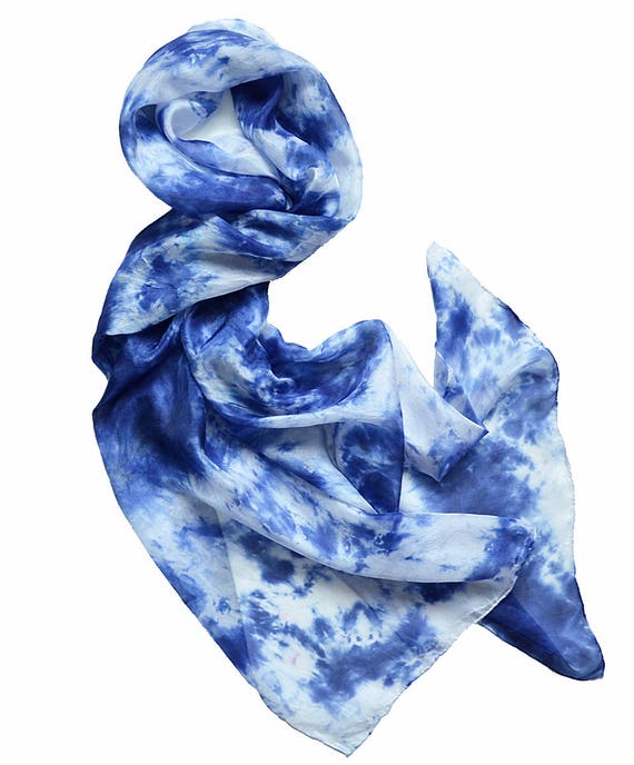 Blue and white silk scarf sale