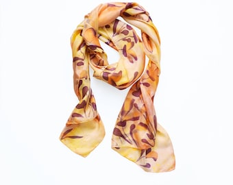 Women silk scarfs - Hand painted scarf - Long silk scarf - Painted silk scarf - Women orange scarf - Floral scarfs - Yellow flower scarf