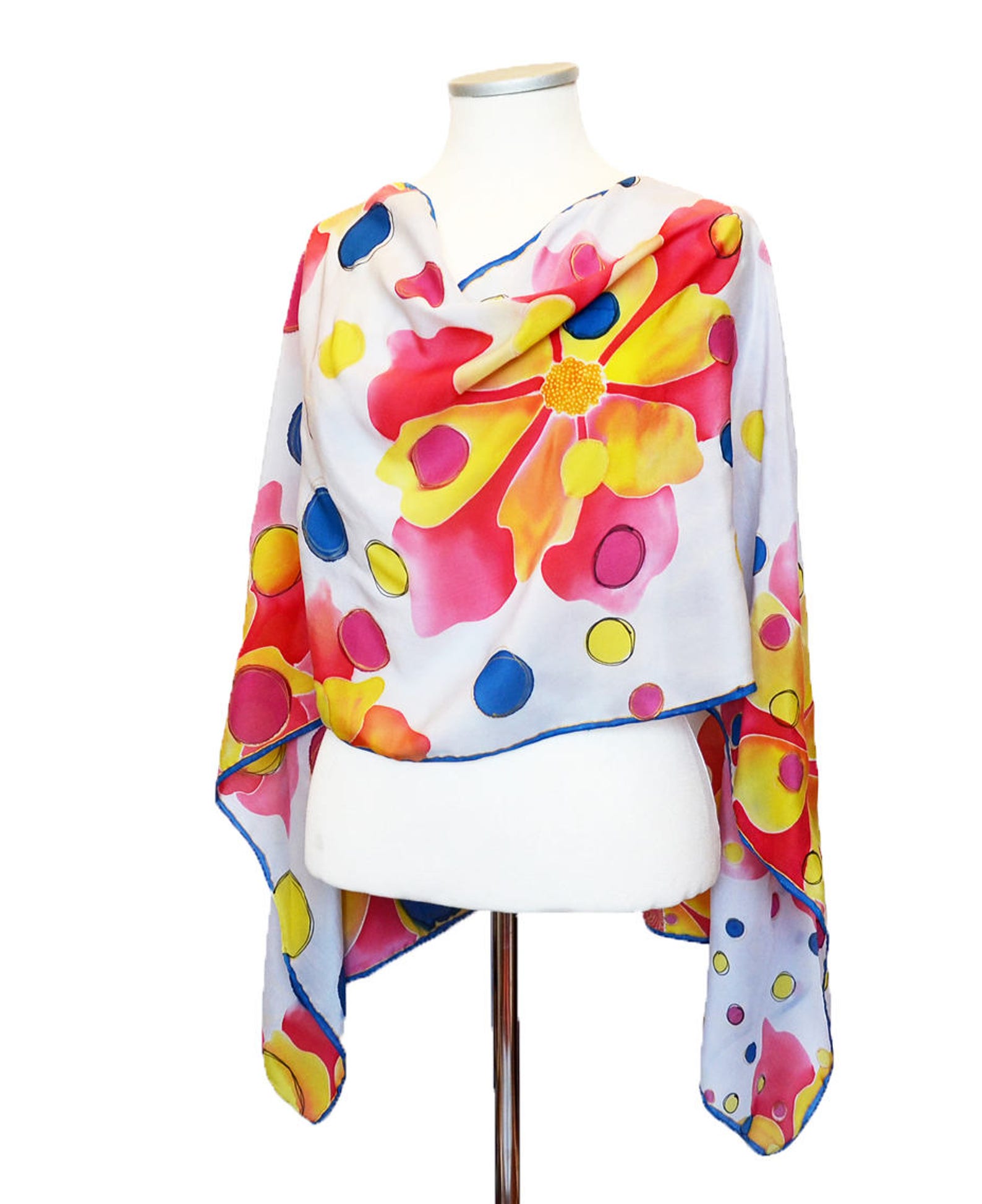 Colorful Floral Silk Scarf Hand Painted Etsy