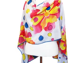 Colorful Floral silk scarf hand painted