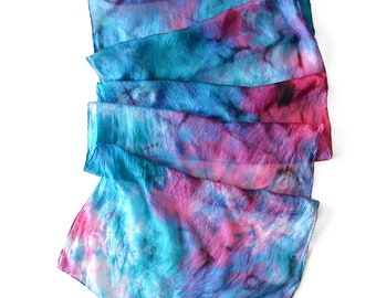 Painted Silk Scarf- Deep Ocean Blue Scarf- Turquoise Red Scarf- Scarf for Women- Silk scarf blue- Womens scarves- Silk Shawl- Silk Gift Mom