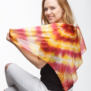 Shibori Silk Scarf- Painted Square Scarf- Orange Silk Scarf- Abstract Scarf for Woman- Mini Silk Scarf- Womens Neck Scarf- Silk Scarf Rust