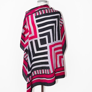 Bufanda de seda pintada a mano: diseño geométrico rojo y negro, regalo para mamá