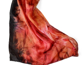 Painted Scarf Red- Women Silk scarf- Bright scarf red black- Silk Scarf- Abstract summer scarf- Silk Neck Scarf- Silk Gift Wife- Scarf Mom