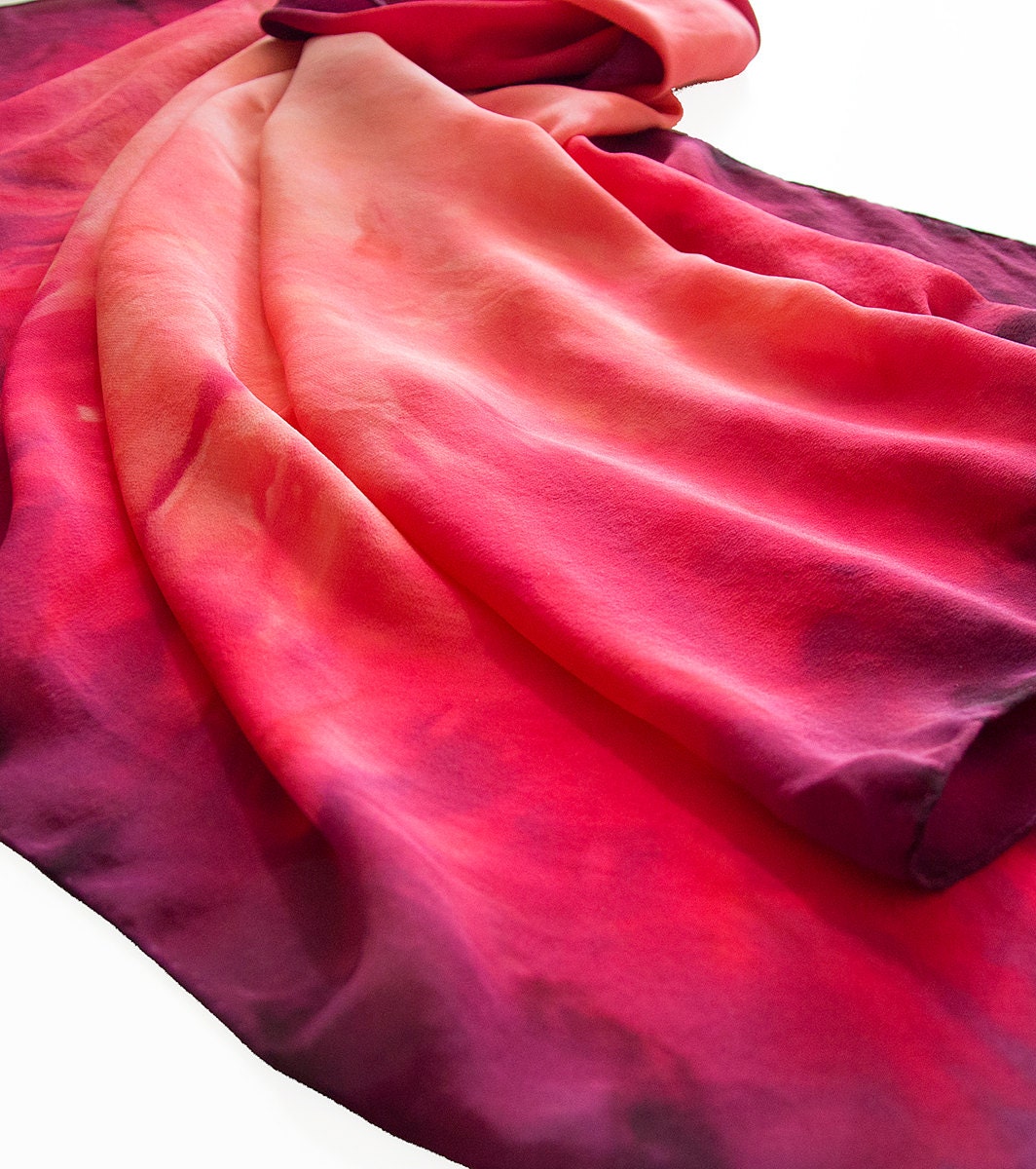Gift for Mom Red Silk Scarf Square Red Scarf Hand Painted Scarf Silk Scarf Square Scarf for ...