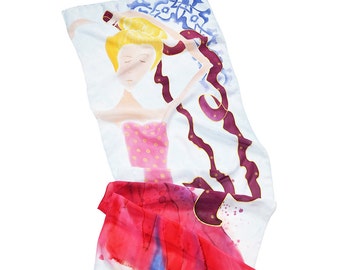 Silk Scarf dancer- Scarf Hand painted- Red Purple silk scarf- Gift for Dancer- Ballet Dancer Scarf- Christmas Gift for her- Silk shawl wrap