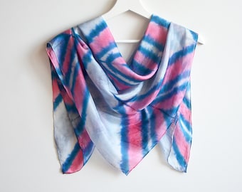 Geometric Design Painted Scarf in Blue and Pink