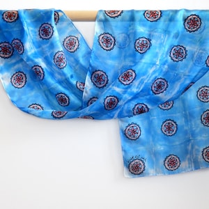 Hand Painted Blue Silk Scarf: Shibori Bubbles Scarf