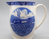 Old English Staffordshire Ware Johnroth ADAMS England Transferware Historical Souvenir Pitcher Mt Washington Cog Railway White Mountains NH