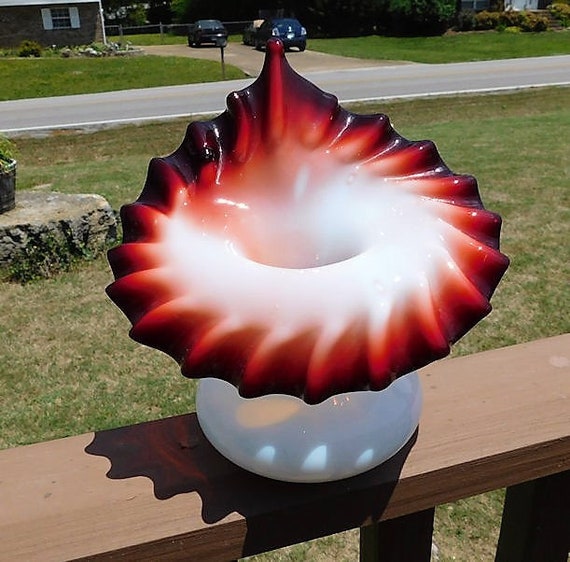 Stevens and Williams Victorian Jack in the Pulpit Vase / Antique Art Glass / Pigeon Blood / Oxblood / JIP Vase