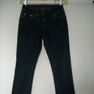 Morgan Delia Vintage 90s Straight Leg Skinny Denim Jeans Low Rise Distressed Size 00P Blue Jeans JN011