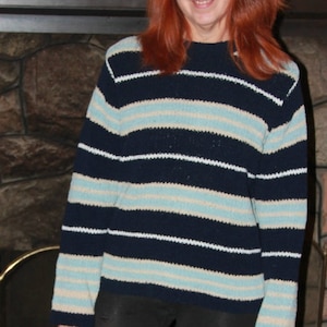 Vintage Knit Sweater/Striped Sweater/Blue Sweater/Pullover Sweater/Vintage Sweater/Long Sleeve Sweater/Multi Color Sweater/VI475