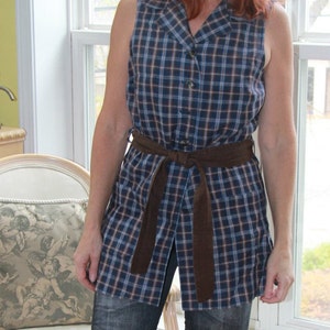 Womans Tunic-Vintage Long Shirt-Vintage Tunic-Plaid Shirt-Long Tunic-Vintage Sleeveless Shirt- Sleeveless Tunic - Vintage Long Tunic - VI472